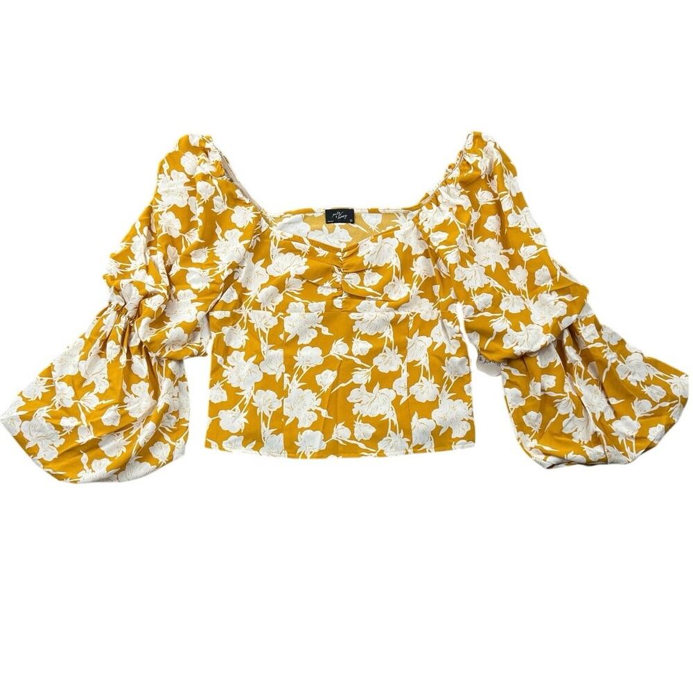 NWT Milk & Honey Floral Off Shoulder Crop Top Mustard Yellow Peasant Blouse - M